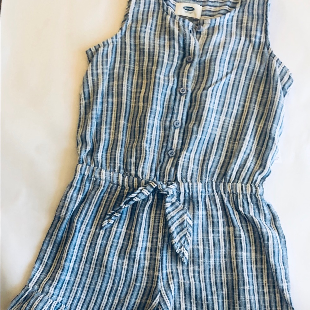 NWT girls blue and white striped romper M